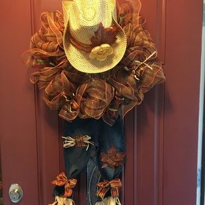 Homemade Mesh Cowgirl Scarecrow wreath